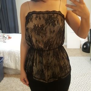 Black and nude lace top